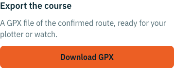 Export view offering a GPX file for a confirmed ordered course.